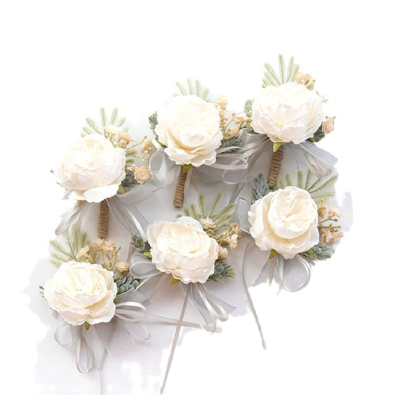 2414 웨딩 용품, 결혼식 축하 모조 꽃, 비즈니스 축하, 오프닝 하객 코사지 핸드 플라워, 흰색