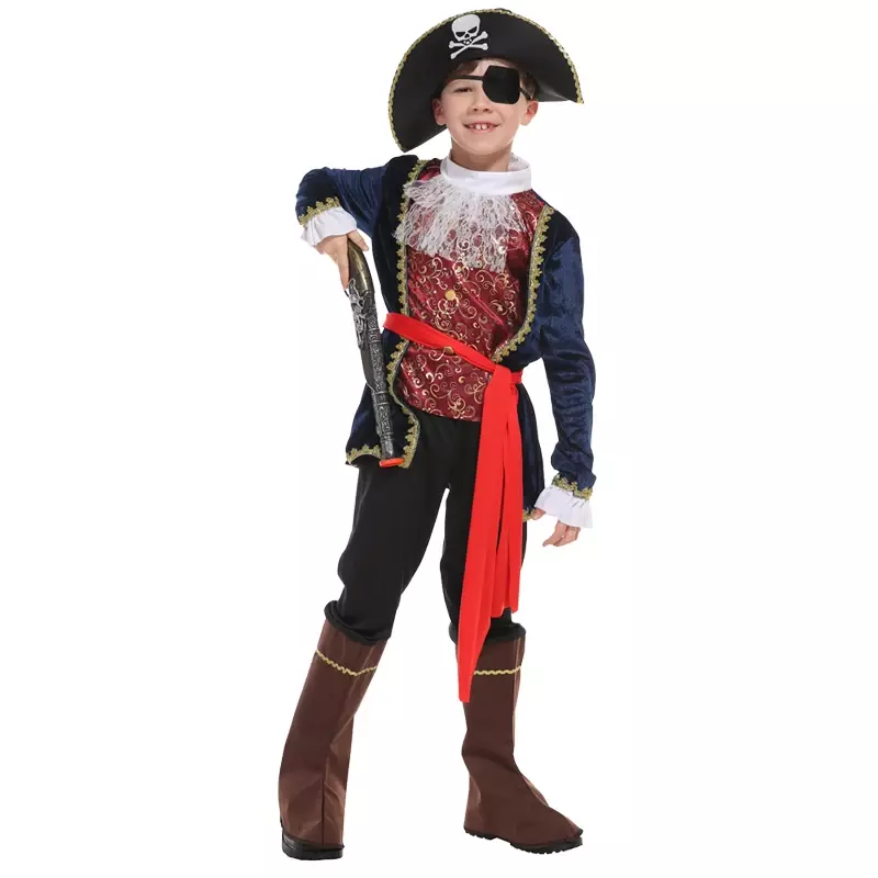 2024 New Kids Carnival Fantasia Children Pirate Hat Belt Costume Birthday Party BoysPirate Cosplay Outfits Sets