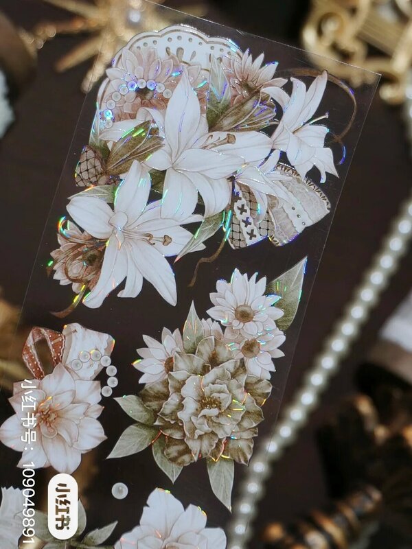 Ruban Washi brillant l'horloge, collage floral vintage pour la journalisation