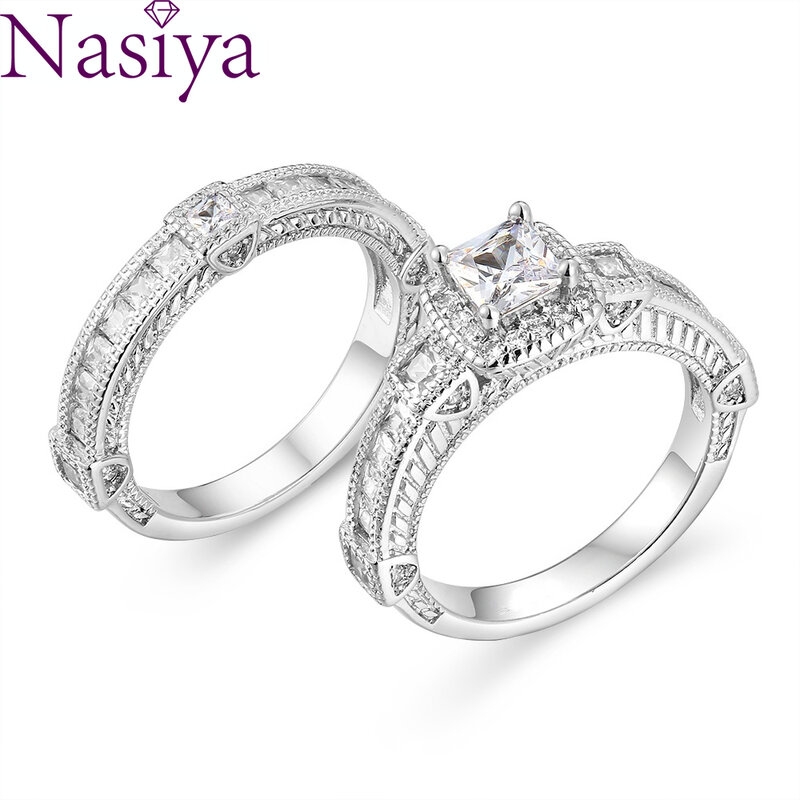 Anelli di fidanzamento di nozze anelli in argento Sterling 925 anelli di zircone quadrati brillanti di lusso per regalo di gioielleria raffinata da donna all'ingrosso
