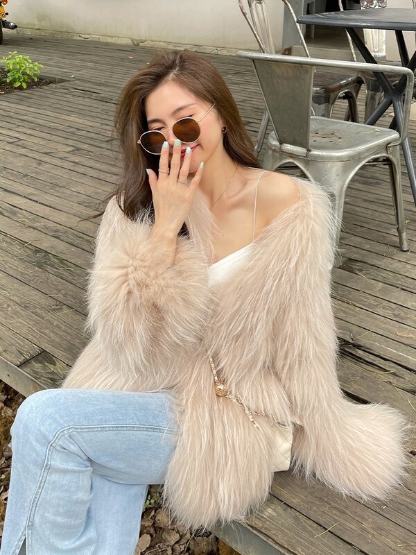 2023 New Style Frauen heißen Winter warm Faux Fox Pelz Strick mantel Frauen hochwertige Luxus lange Ärmel plus Größe Femal Jacke c41