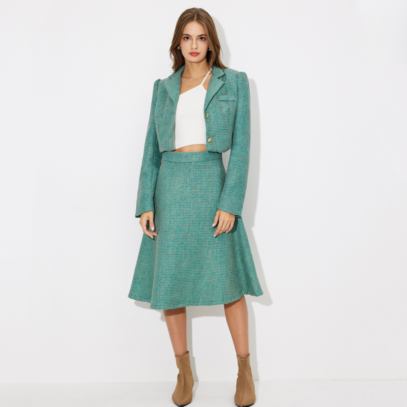 Женский костюм TAOP & ZA, весенний короткий пиджак и юбка средней длины с небольшим запахом и высокой талией, 2024