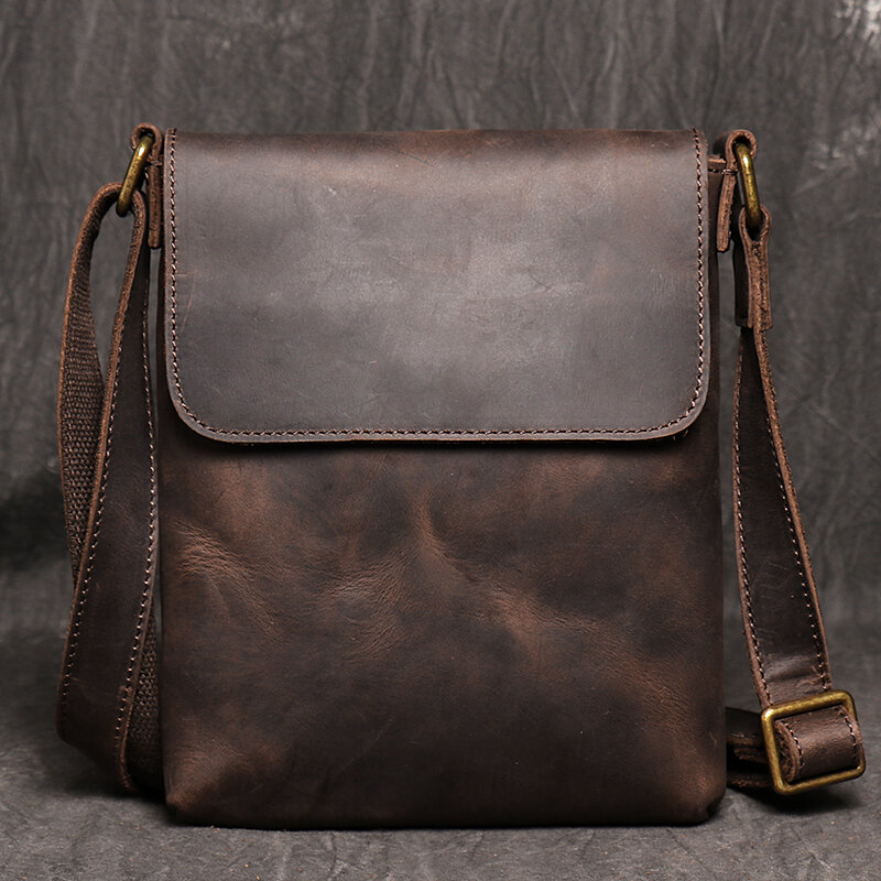 Повседневная сумка через плечо из натуральной кожи для мужчин, маленький темно-коричневый винтажный мессенджер, модная дизайнерская слинг-сумка