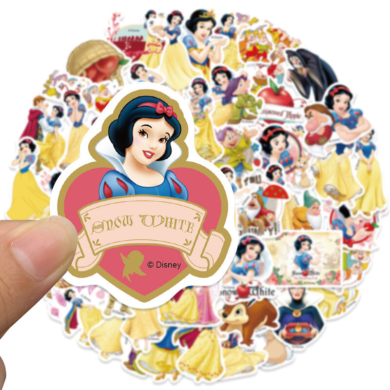 Pegatinas de Blancanieves de dibujos animados de Disney, calcomanía de Anime de película, monopatín, guitarra, portátil, paquete de pegatinas Kawaii, juguete para niños y niñas, 50 piezas