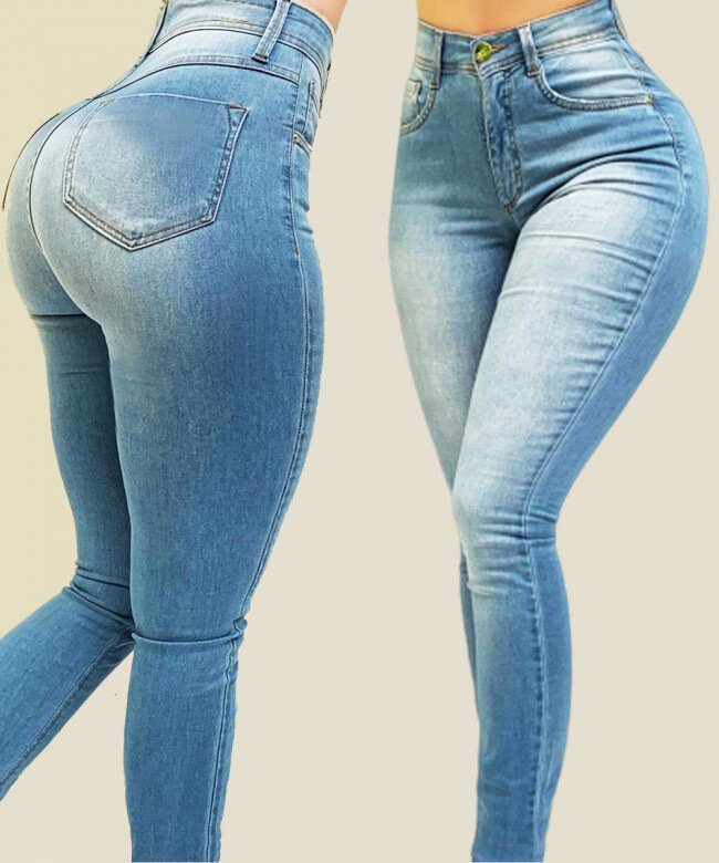 Vrouw Pure Kleur Jeans Denim Hoge Taille Jeans Straat Spelen Cultiveren Moraal Broek Vormgeven Figuur Met Hoge taille Jeans