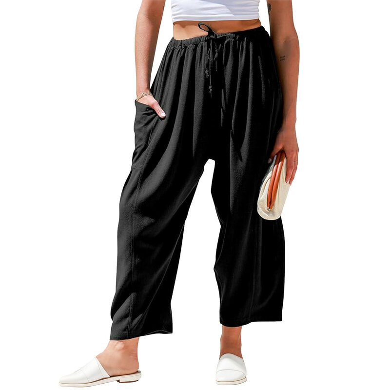 Pantalones de Yoga de cintura alta para mujer, mallas Haren de pierna ancha, Leggings de gimnasio, pantalones de entrenamiento huecos sólidos, ropa de gimnasio en casa