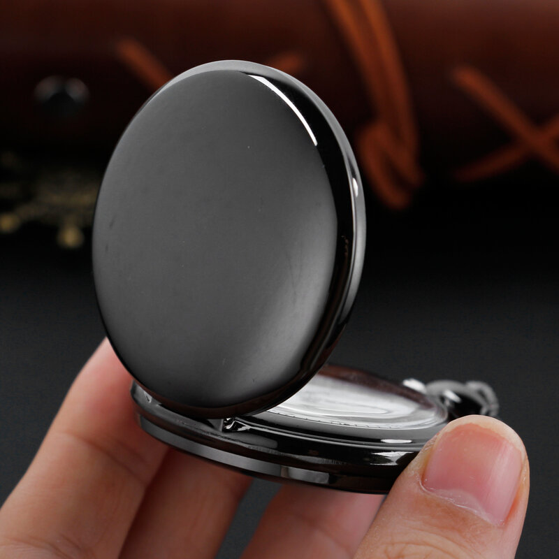 Montre de poche à Quartz noire réfléchissante, pendentif, cadeau pour étudiant, collier exquis, cadeau pour hommes et femmes