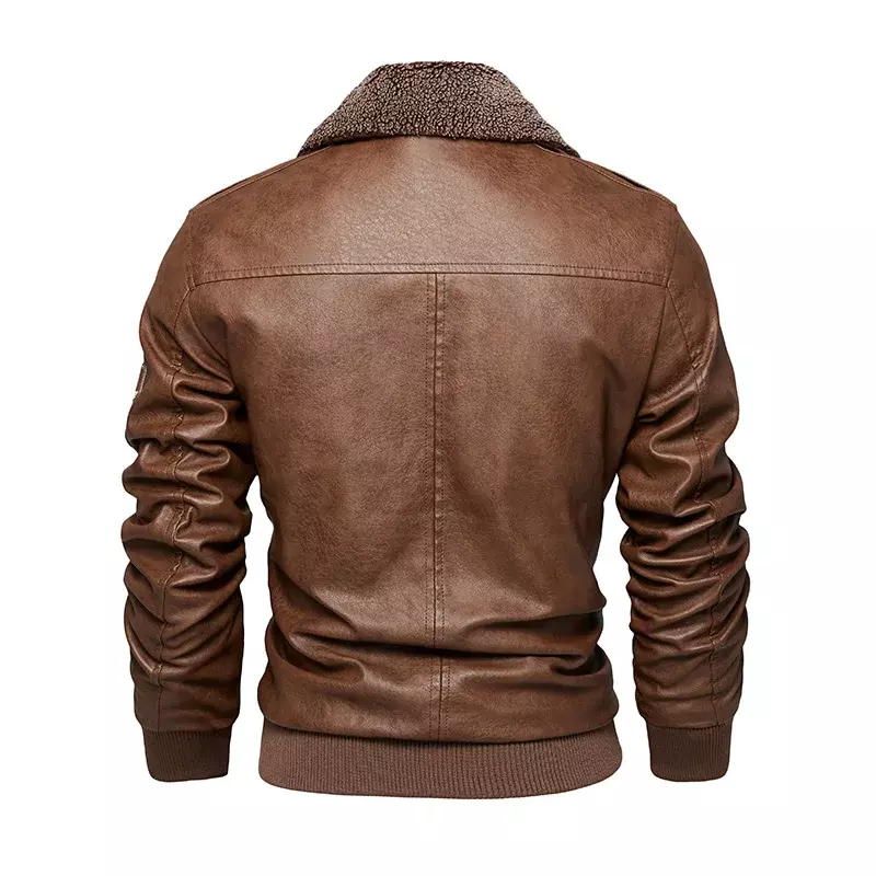 Jaqueta de couro PU masculina, jaquetas de motociclista, casaco casual com zíper, slim fit, pele forrado, patchwork outwear, velo