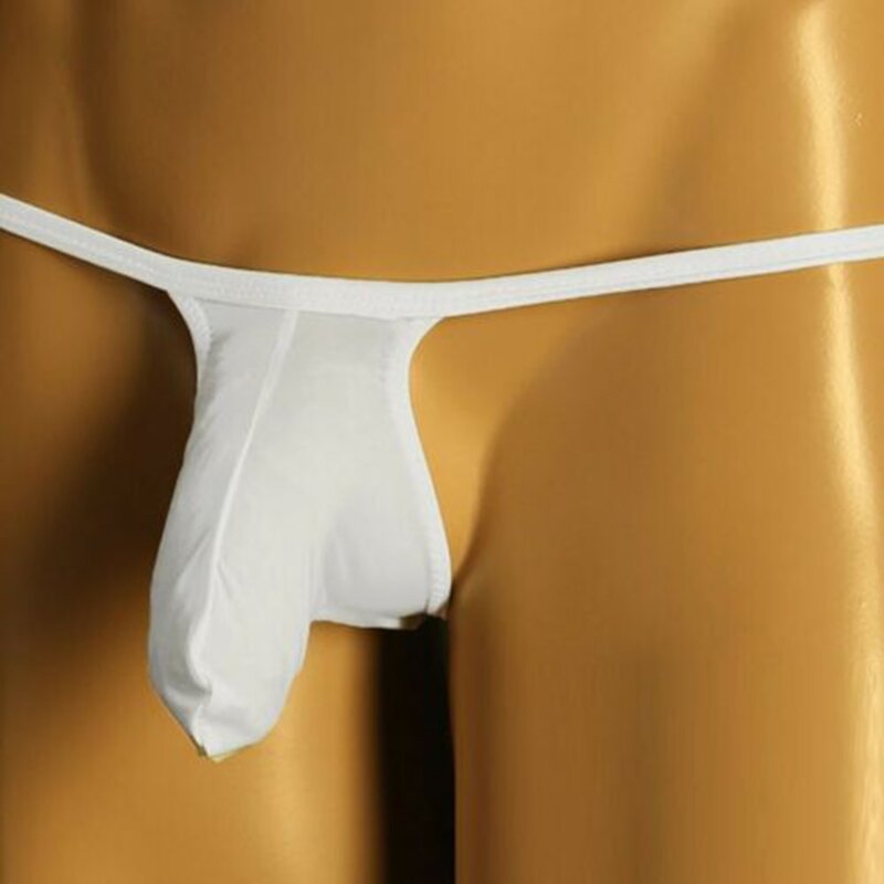 Men Erotic Ice Silk Low Waist Sexy Long Sheath G-Strings Jockstrap Briefs Bikini Solid T-Back Lingerie See-Through Men's Thongs