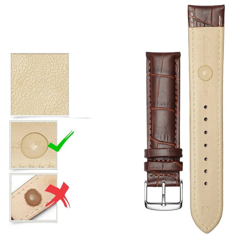 Universal Calfskin Leather Watch Band, Padrão de Bambu, Acessórios Unisex, 12mm, 14mm, 16mm, 18mm, 20mm, 22mm, 24mm