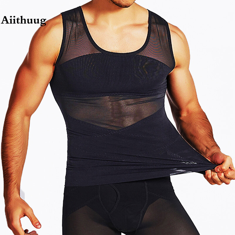 Aiithuug ضغط تانك القمم الرجال محدد شكل الجسم الدبابات رجل ملابس داخلية القمم البطن الثدي إخفاء التخسيس القمم الرجال مشدات تنفس