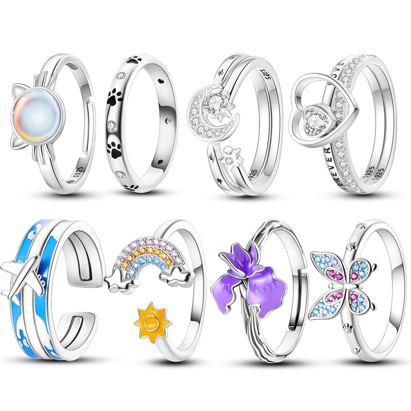 2023 925 Sterling Silver Sun Rainbow Ring Butterfly Rings Beaded for Women Original Design Luxury Fine Jewelry Gift Party