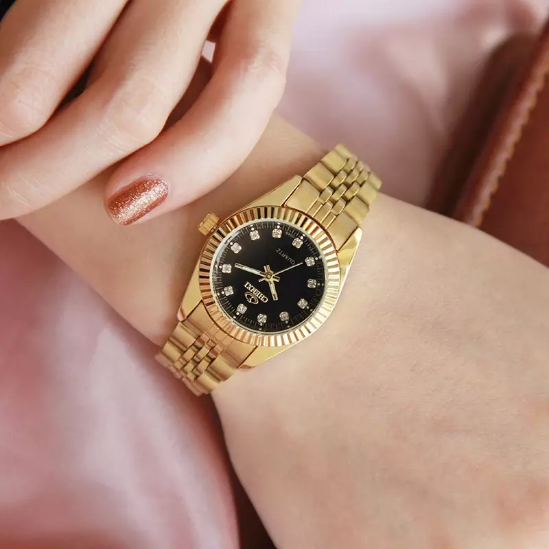 럭셔리 골든 커플 시계, 여성 남성 연인 시계, 최고 브랜드 미니멀리즘 골드 스테인레스 스틸 비즈니스 드레스 손목 시계, 방수