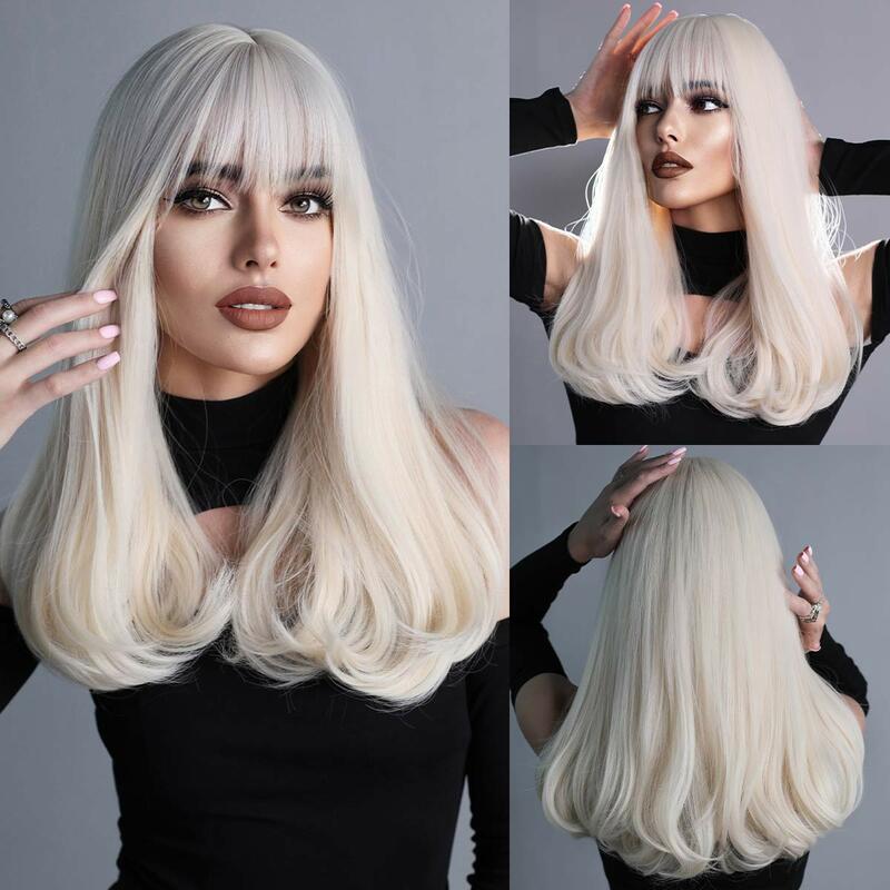 NAMM damskie peruki z kręconymi włosami syntetyczna peruka z grzywką Cosplay codzienna imprezowa peruka dla kobiet żaroodporne włosy platynowe peruki blond Girl