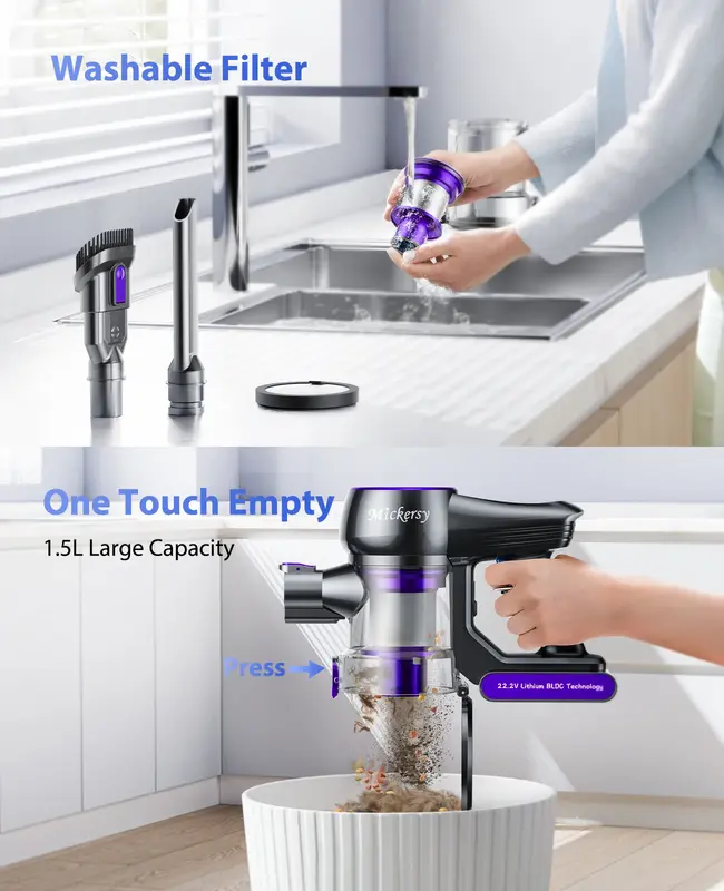 450W 36Kpa Wireless Cordless Handheld Vacuum Cleaners with Display and 1.5L Large Dust Cup for Home Car Pet