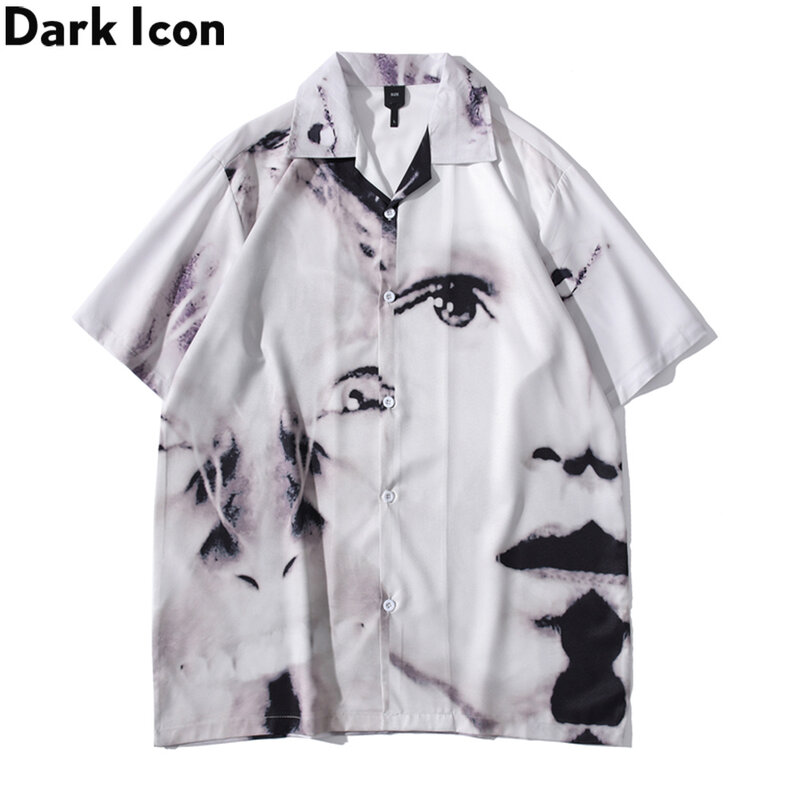 어두운 아이콘 빈티지 스트리트 남성 셔츠 반팔 여름 얇은 소재 하와이안 셔츠, 남성 블라우스 남성 탑