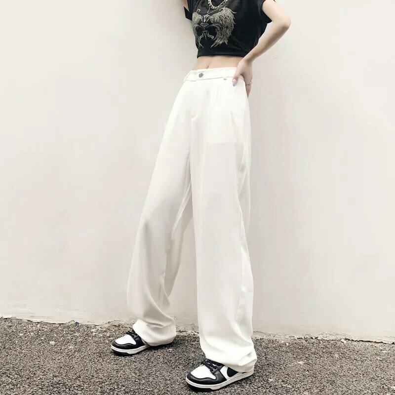 Women's Casual Wide Leg Suit Pants Spring Summer Streetwear High Waist Straight Loose Suit Pants Lady Thin Long Trousers