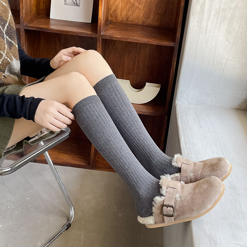 Trends neue Frühling Damen Strümpfe lässig adrette Stil Knies trümpfe weibliche hochwertige Baumwolle einfarbig lange Socken bequem