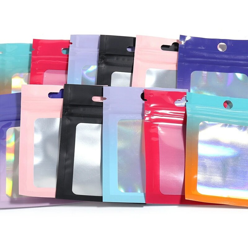 20 pz/lotto sacchetto multiuso con chiusura a Zip di colore magico sacchetto autosigillante sacchetto di imballaggio cosmetico per gioielli sacchetti di imballaggio per unghie