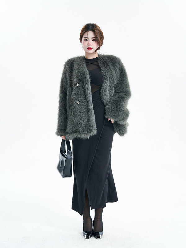 Casaco de pele sintética feminino, casaco de inverno elegante, novo estilo, 010810112, 2023