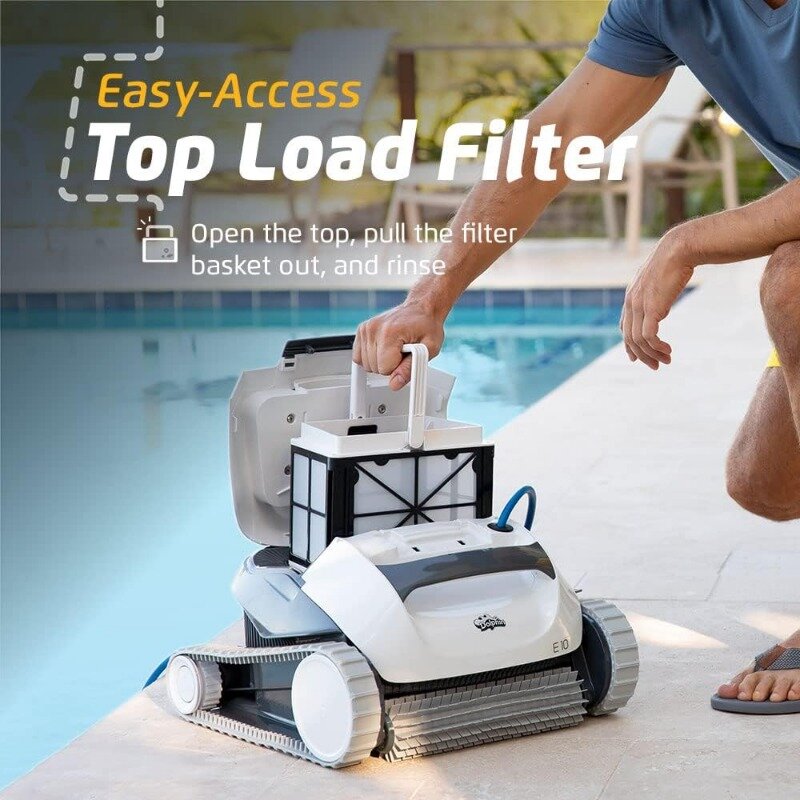 Dolphin (2024 Model) E10 Robotic Pool Vacuum Cleaner All Pools up to 30 FT - Scrubber Brush Easy Top Load Filters