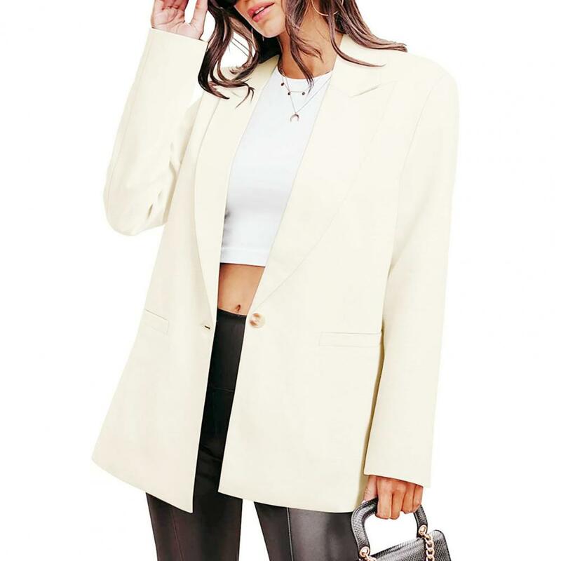 Blazers de negócios de lapela de botão único feminino, jaqueta casual, jaqueta chique com bolsos, terno formal