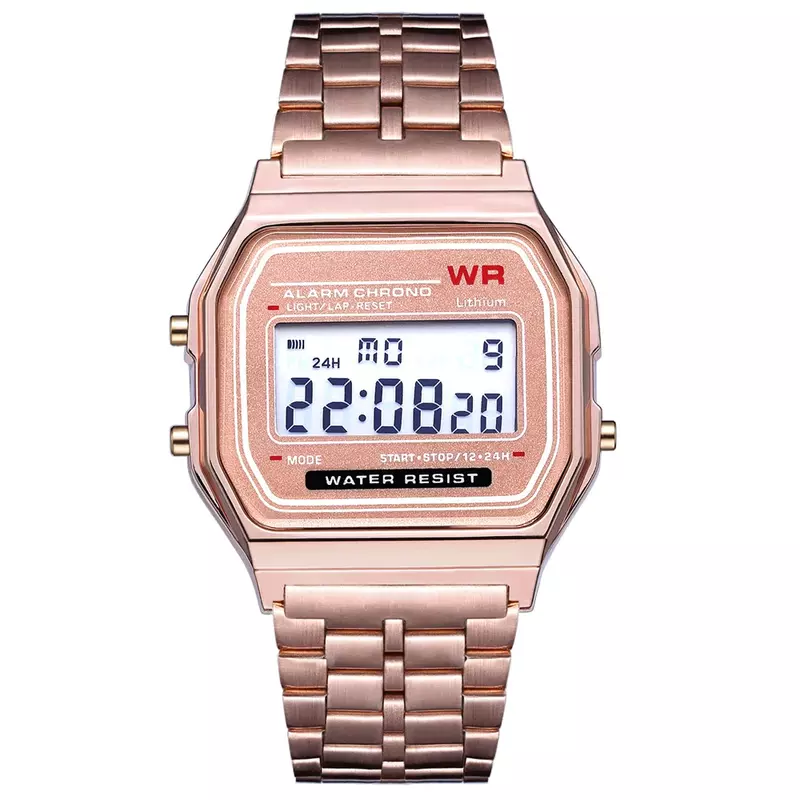 LED เข็มขัด Rose Gold Silver นาฬิกาผู้ชายผู้หญิงอิเล็กทรอนิกส์ดิจิตอลจอแสดงผลสไตล์ Retro นาฬิกา Relogio Masculin Reloj Homb