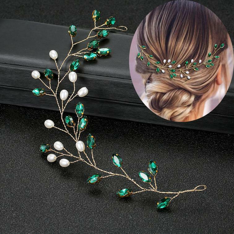 Perle di strass verdi accessori per capelli da sposa per fasce da festa Guest Bride copricapo fascia per capelli da sposa per donne eleganti