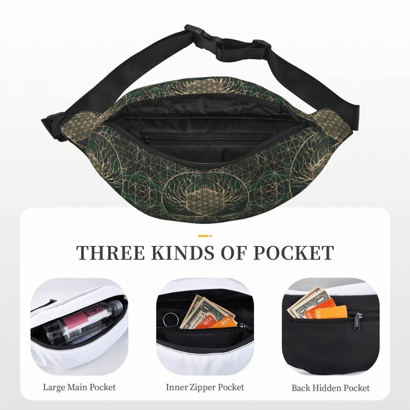 Cool Flower Of Life In Tree Of Life Malachine And Gold Fanny Pack Women Men Sling Crossbody Waist Bag Running Phone Money Pouch