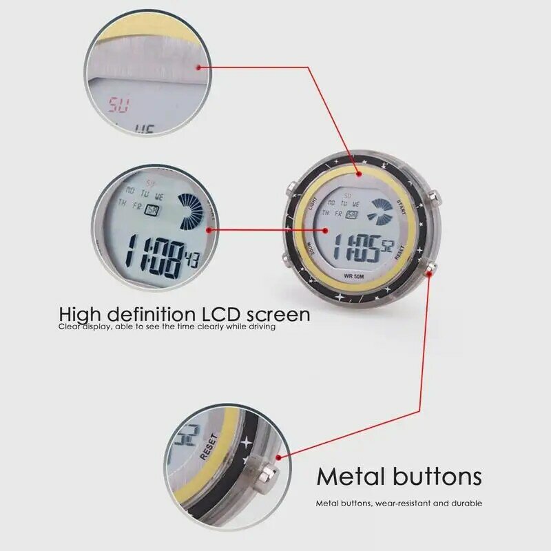 Impermeável motocicleta relógio elétrico, Stick-On Moto Mount Watch, Veículo SUV e Veículo