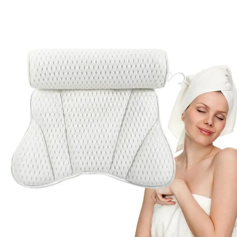 Almohada de bañera con reposacabezas, almohada de baño con 6 ventosas fuertes, masaje de malla 3D para cuello y espalda
