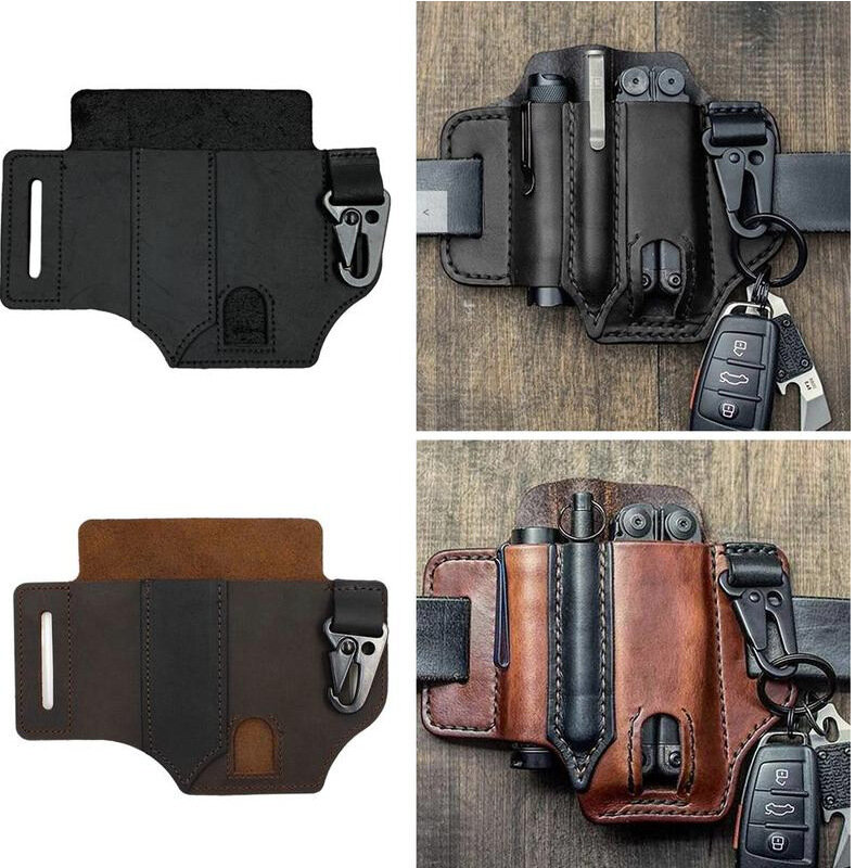 Tactical Multi Tool Belt Genuine Leather Bag Portable Tool Storage Bag Holster Outdoor Camping Hunting Waist Leather Pocket