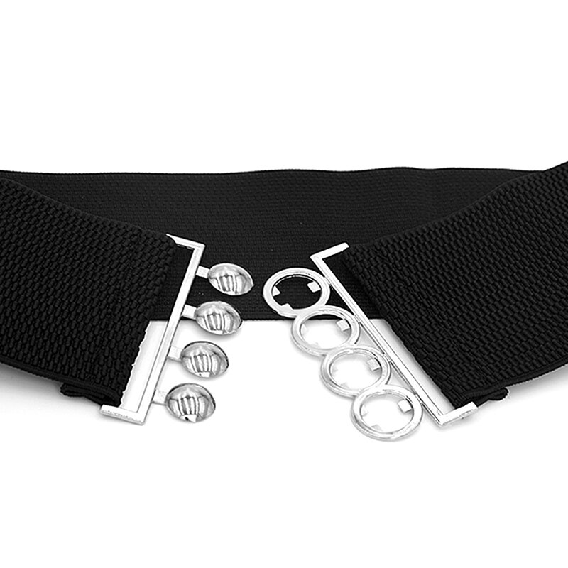 Anchos cinturones elásticos para mujer, accesorios de ropa, correa de tela con hebilla de Metal plateado, 1 unidad