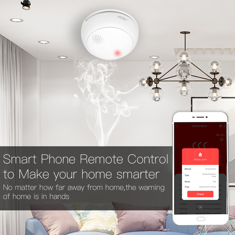 MOES ZigBee detektor asap nirkabel cerdas, peringatan aplikasi API 85dB Alarm suara Sensor sirene perlindungan keselamatan pintar rumah dapur api