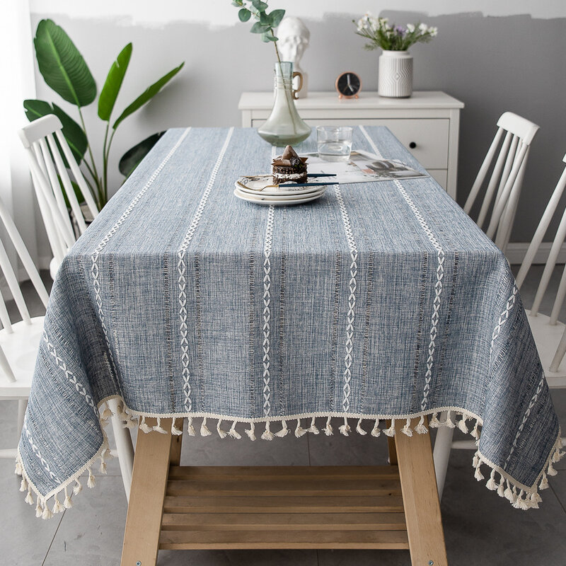 Tovaglia in lino di cotone con nappe tovaglia a righe da tè impermeabile antiolio spessa tovaglia rettangolare da pranzo per matrimonio