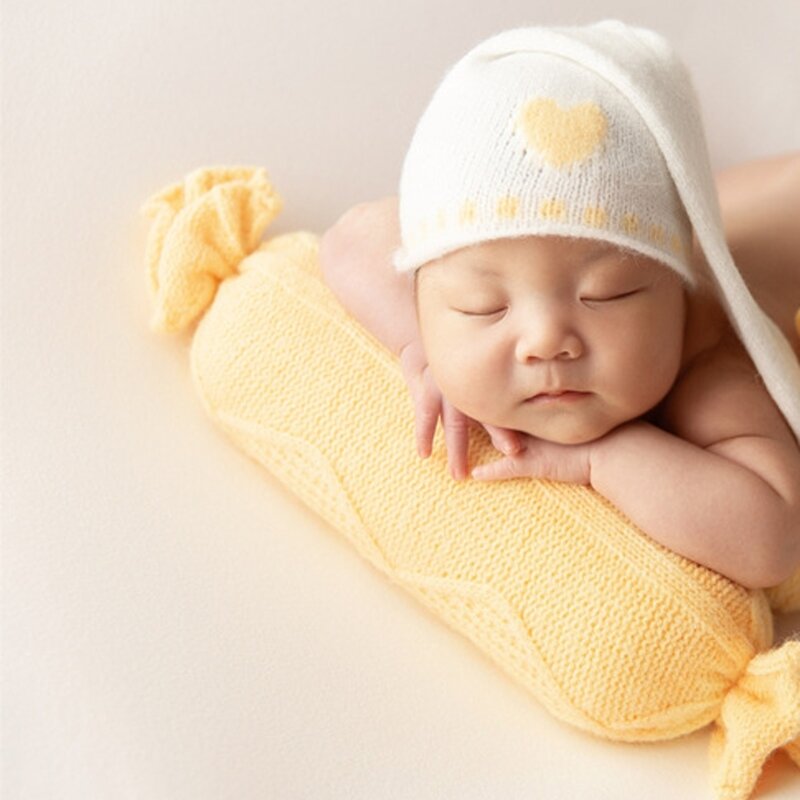 Accessoires de photographie pour nouveau-nés, oreiller en forme de bonbon tricoté pour bébés filles de 0 à 3M, accessoires de prise de vue en Studio