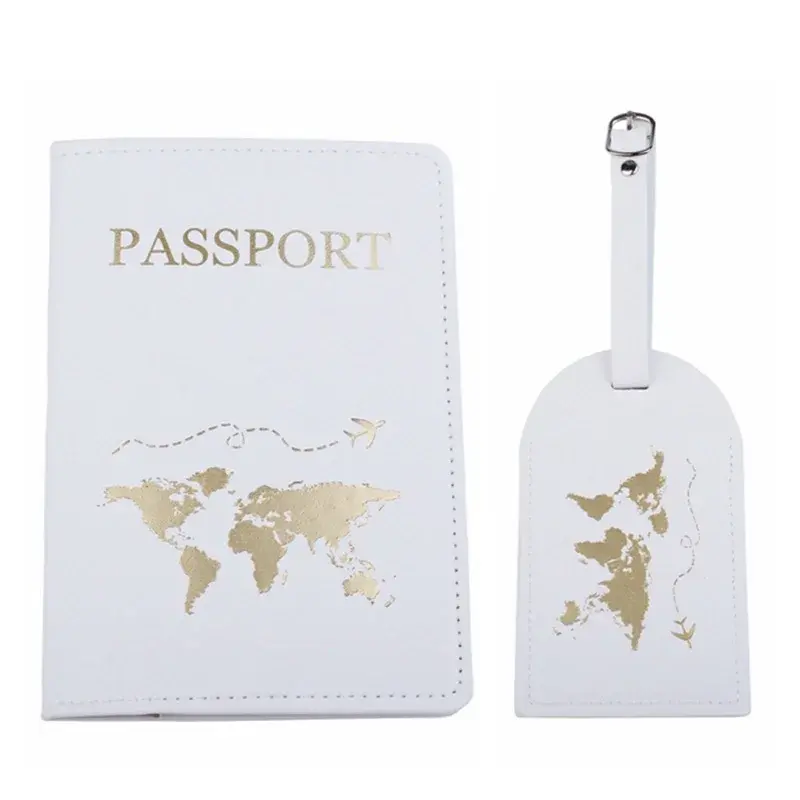 Leder Pass hülle Gepäck anhänger Set Reise Hochzeit Pass Inhaber Brieftasche Fall schwarz weiß Pass Kreditkarten inhaber