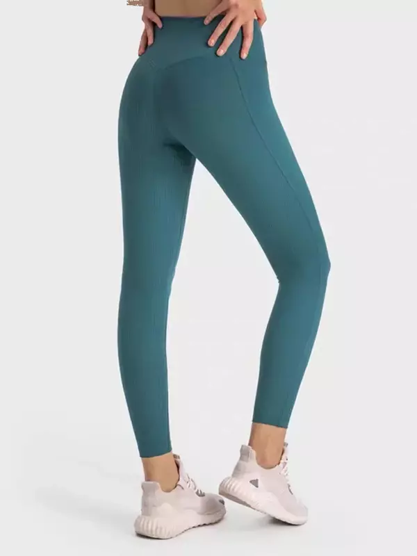 Lemon Align legging olahraga pinggang tinggi bergaris telanjang celana ketat Yoga celana ketat celana latihan kebugaran celana pakaian wanita