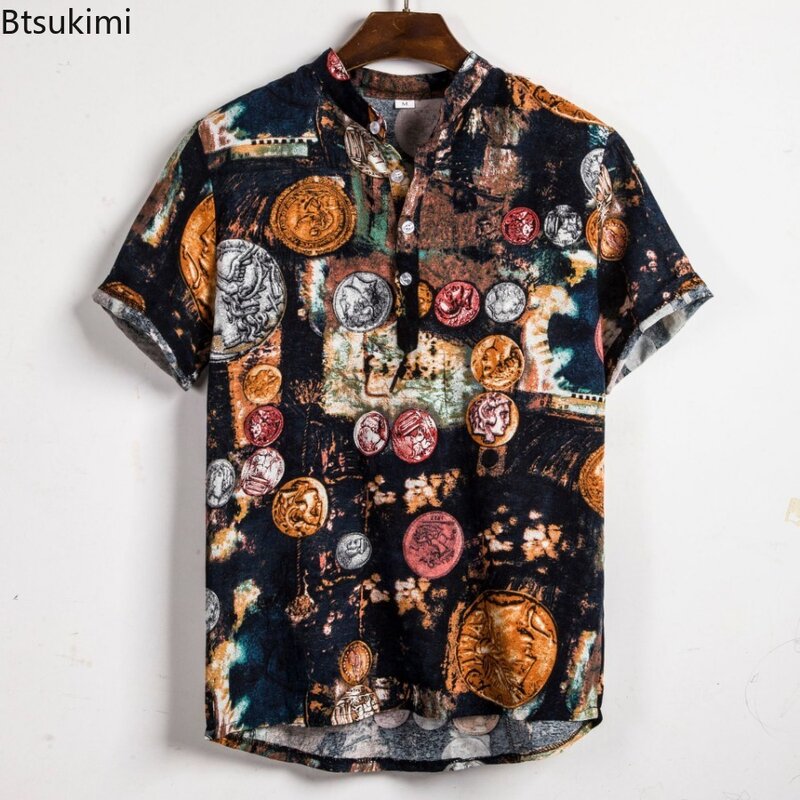 Estate vendita calda uomo camicia con stampa floreale hawaiana moda Vintage Casual camicie a maniche corte camicetta da vacanza al mare maschile Streetwear
