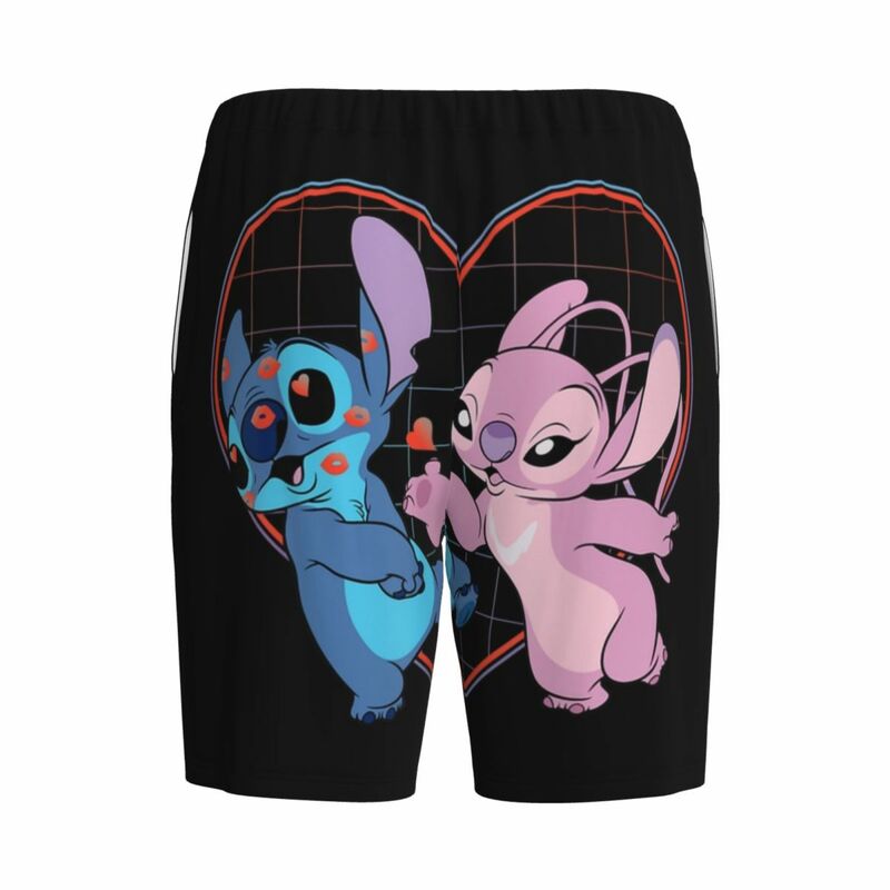 Custom Cartoon Animation Stitch Pijama Shorts, pijamas para homens, cós elástico, Sleep Lounge Pijamas curtos com bolsos