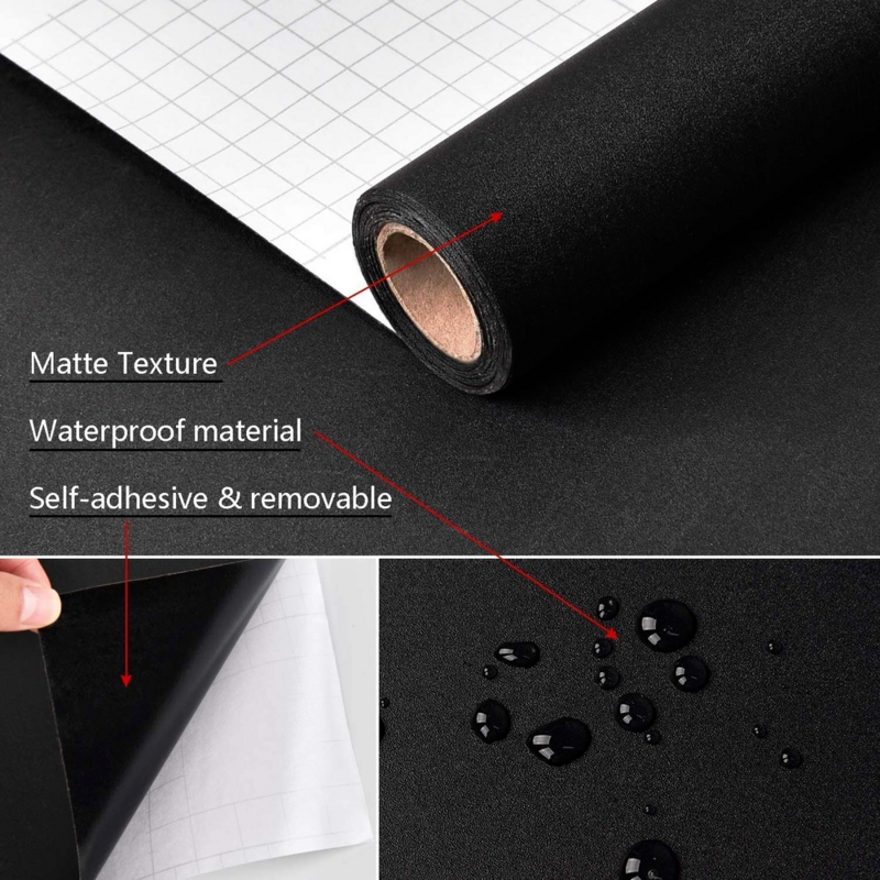 Matte Black Vinyl Self Adhesive Contact Paper Drawer Peel Stick Removable Contact Paper Decoration Modern Wallpaper Papel Pared