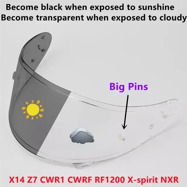 Photochromic Shield Visor Lenses for SHOEI X14 X-14 Z7 NXR CWR1 CWR-1 RF1200 RF-1200 Xspirit3 X-Spirit III X-Fourteen RYD CWR-F