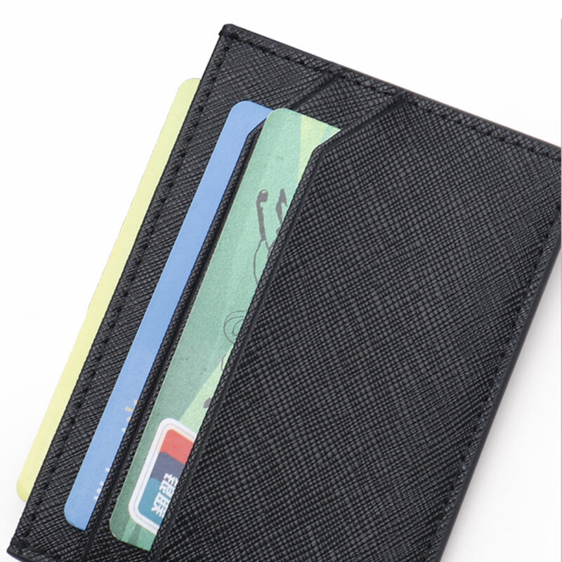 Tarjetero de cuero genuino Saffiano, 4 posiciones para tarjetas, 1 Clip para efectivo, diseño minimalista de alta gama