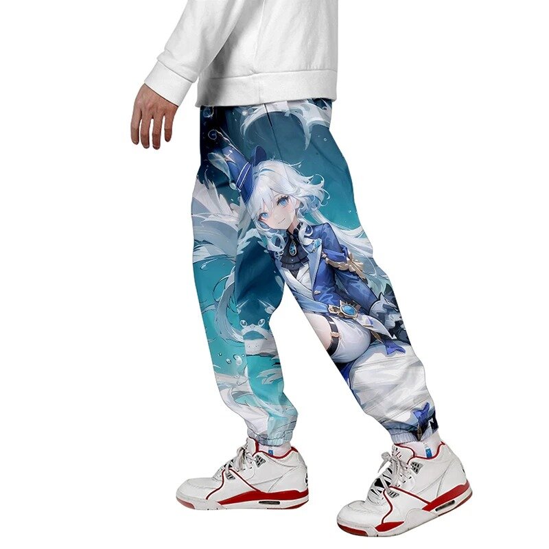 Genshin Impact Furina Focalors Cosplay Trajes, calças masculinas e femininas com estampa 3D, calças casuais, moletom hip-hop, jogo quente