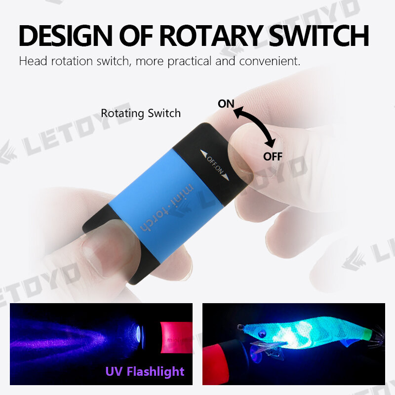LETOYO Ультрафиолетовый фонарик для рыбалки светодиодный мини-фонарь USB перезаряжаемый портативный водонепроницаемый фонарик для морского кальмара рыболовные инструменты фонарики