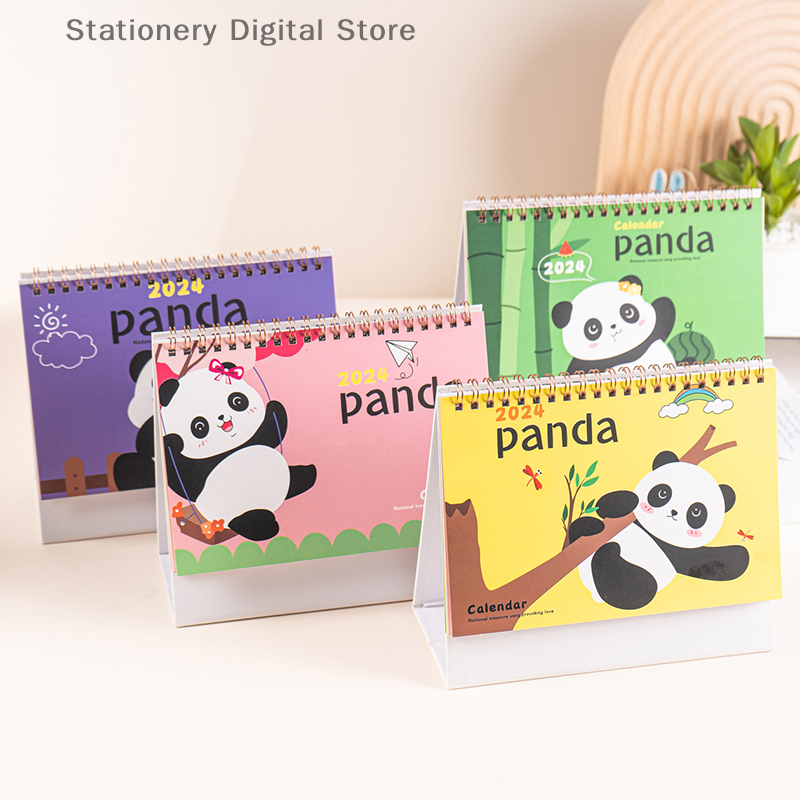 Cartoon Panda Desk Calendar, Desktop Ornaments, Calendário, Programador Diário, Table Planner, Presente de Natal, Ano Novo, 2024