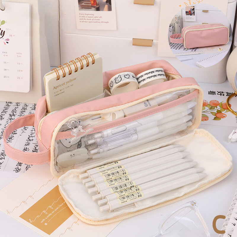 Creative Face Face Pencil Bag Case Case Special Macaron Color Dual Side Canvas Storage Pouch Stationery โรงเรียนการเดินทางของขวัญ