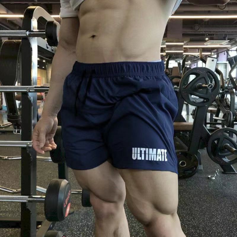 Celana pendek 3/4 cepat kering olahraga musim panas, celana pendek latihan merek trendi Gym dasi elastis pria