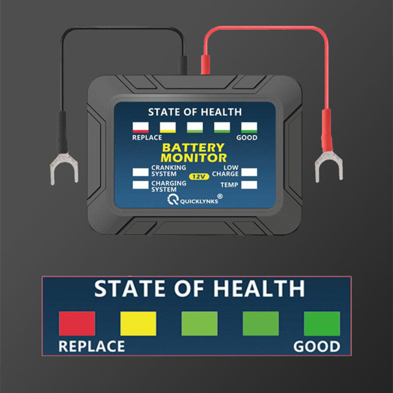 QUICKLYNKS BM5 12V LED Tester baterii Volt & Amp akumulator kwasowo-ołowiowy Tester baterii Monitor BM5 analizator baterii obciążenie akumulator samochodowy Checker