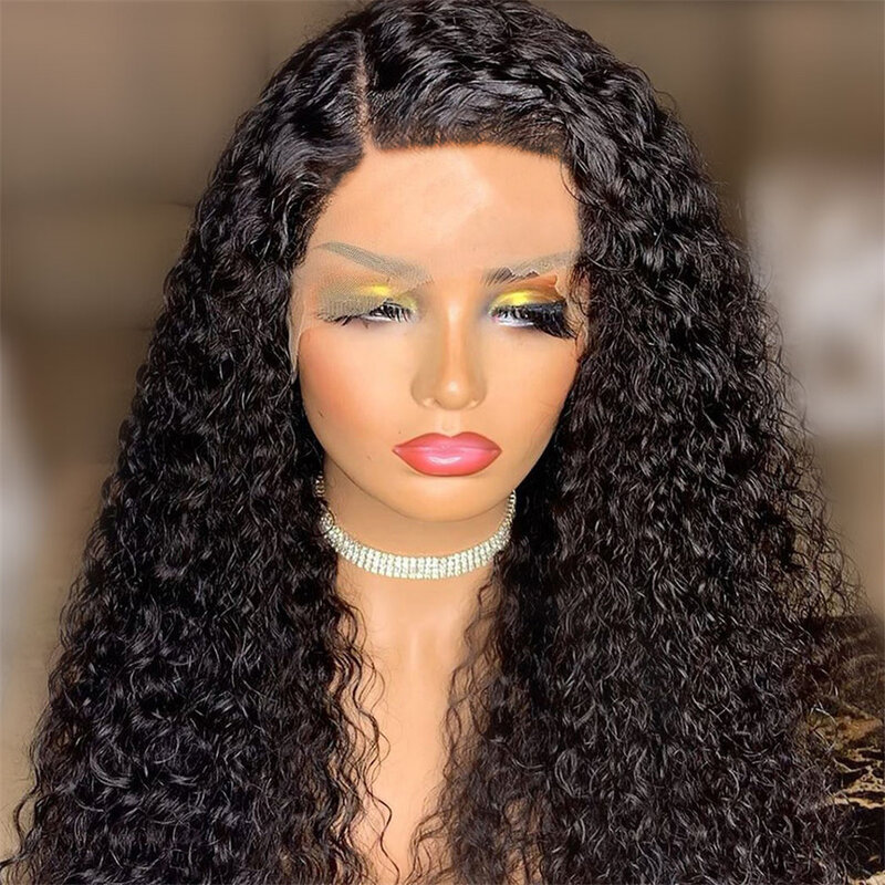 Soft Glueless 180Density Long 26“ Natural Black Kinky Curly Lace Front Wig For Women BabyHair Preplucked Heat Resistant Daily